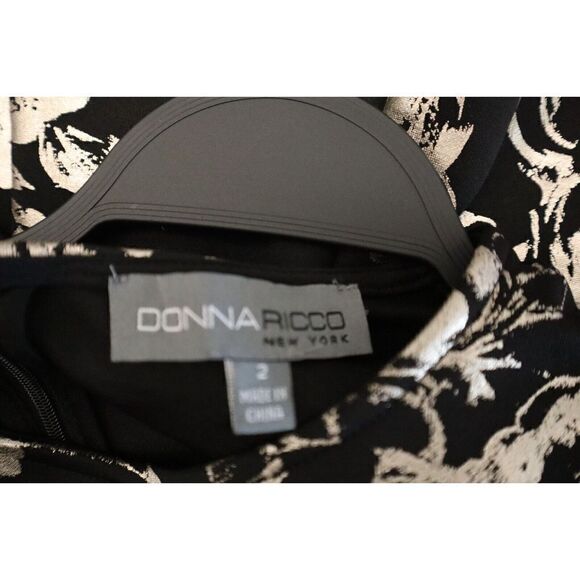 Donna Ricco Women's Sz 2 Black/Gold Tulip Sleeve Lace Hem Fit & Flare Dress - Picture 3 of 12